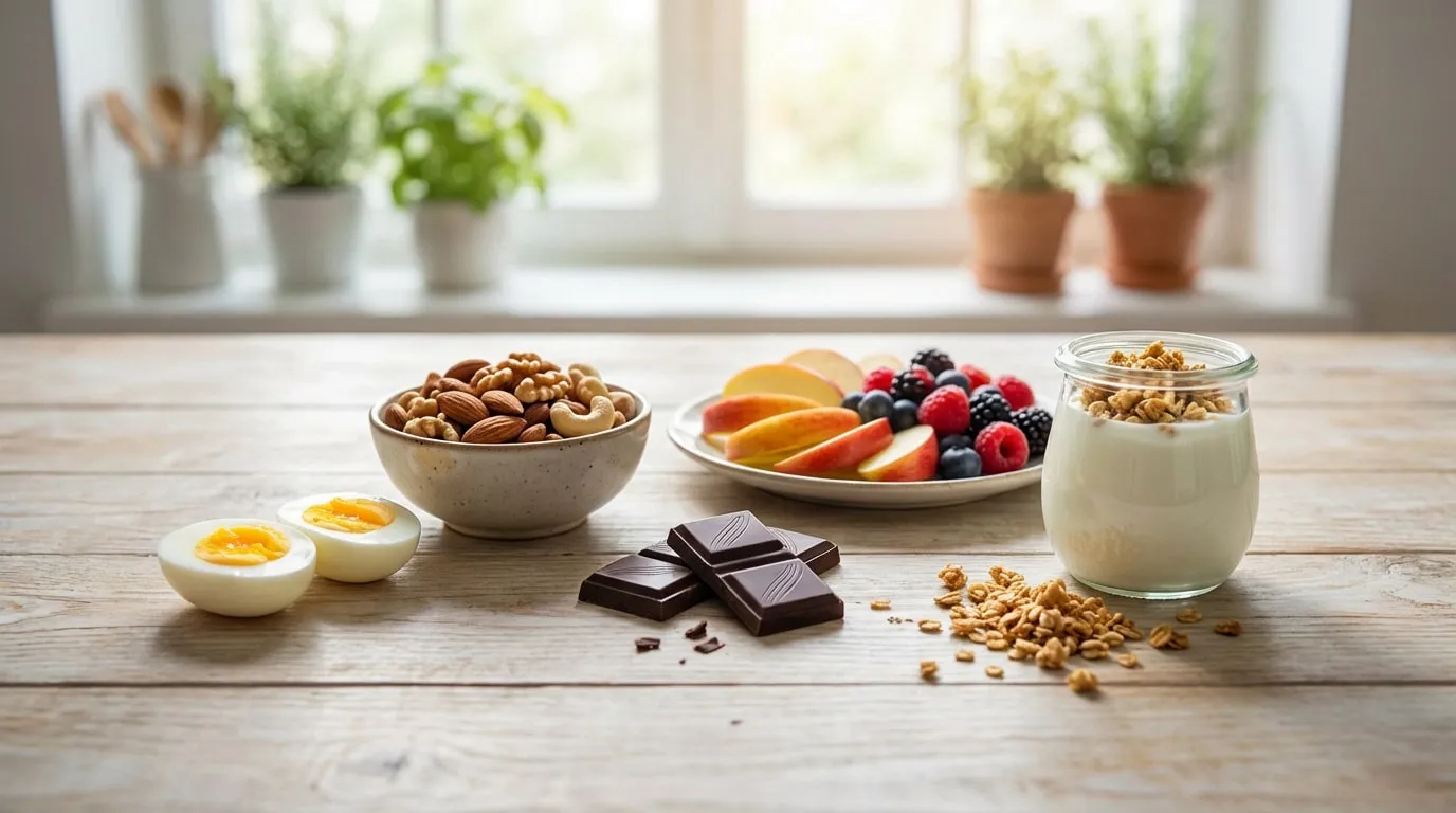 Collation saine pour la perte de poids avec œufs durs et chocolat noir