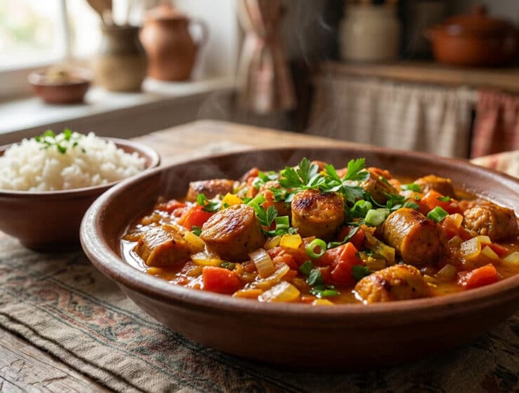 authentic reunionnais rougail saucisse and rice