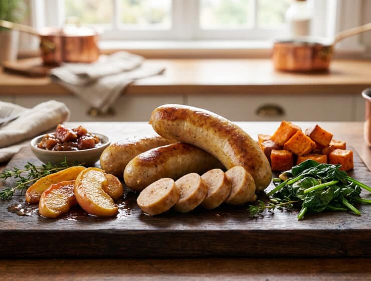 boudin blanc culinary spread with autumnal sides