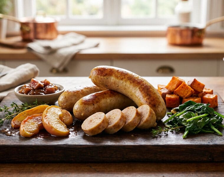 boudin blanc culinary spread with autumnal sides