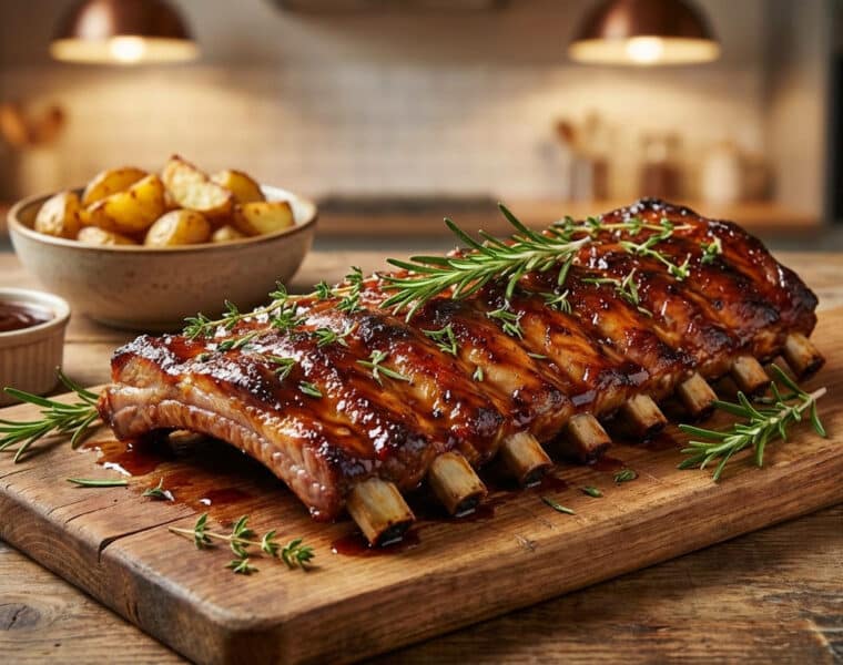 caramelized pork ribs with rosemary and thyme