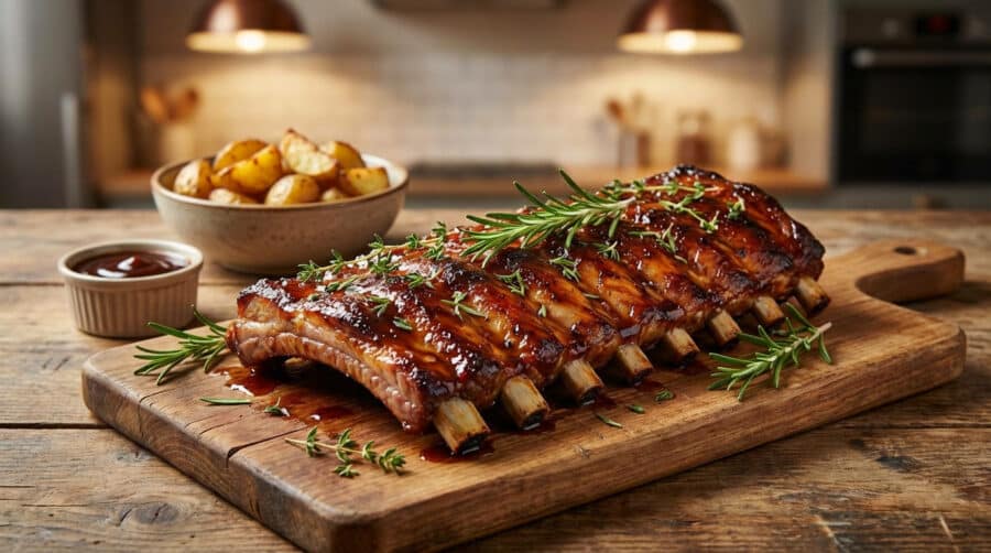 caramelized pork ribs with rosemary and thyme