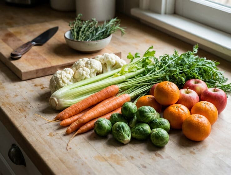 colorful winter produce arrangement