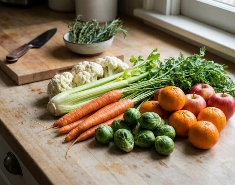 colorful winter produce arrangement