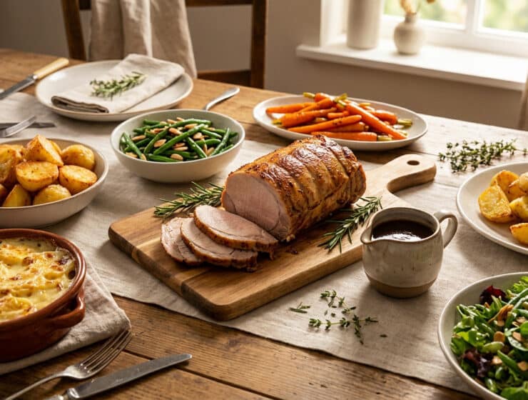 comforting roasted pork feast with gourmet sides