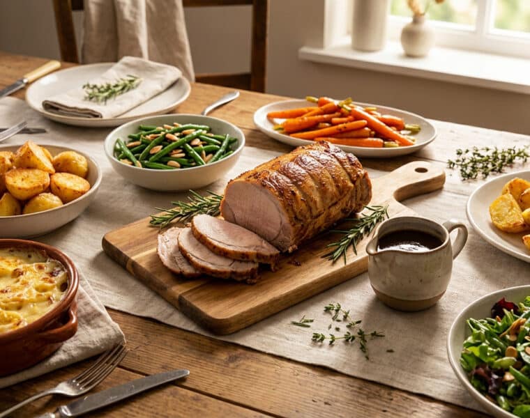 comforting roasted pork feast with gourmet sides