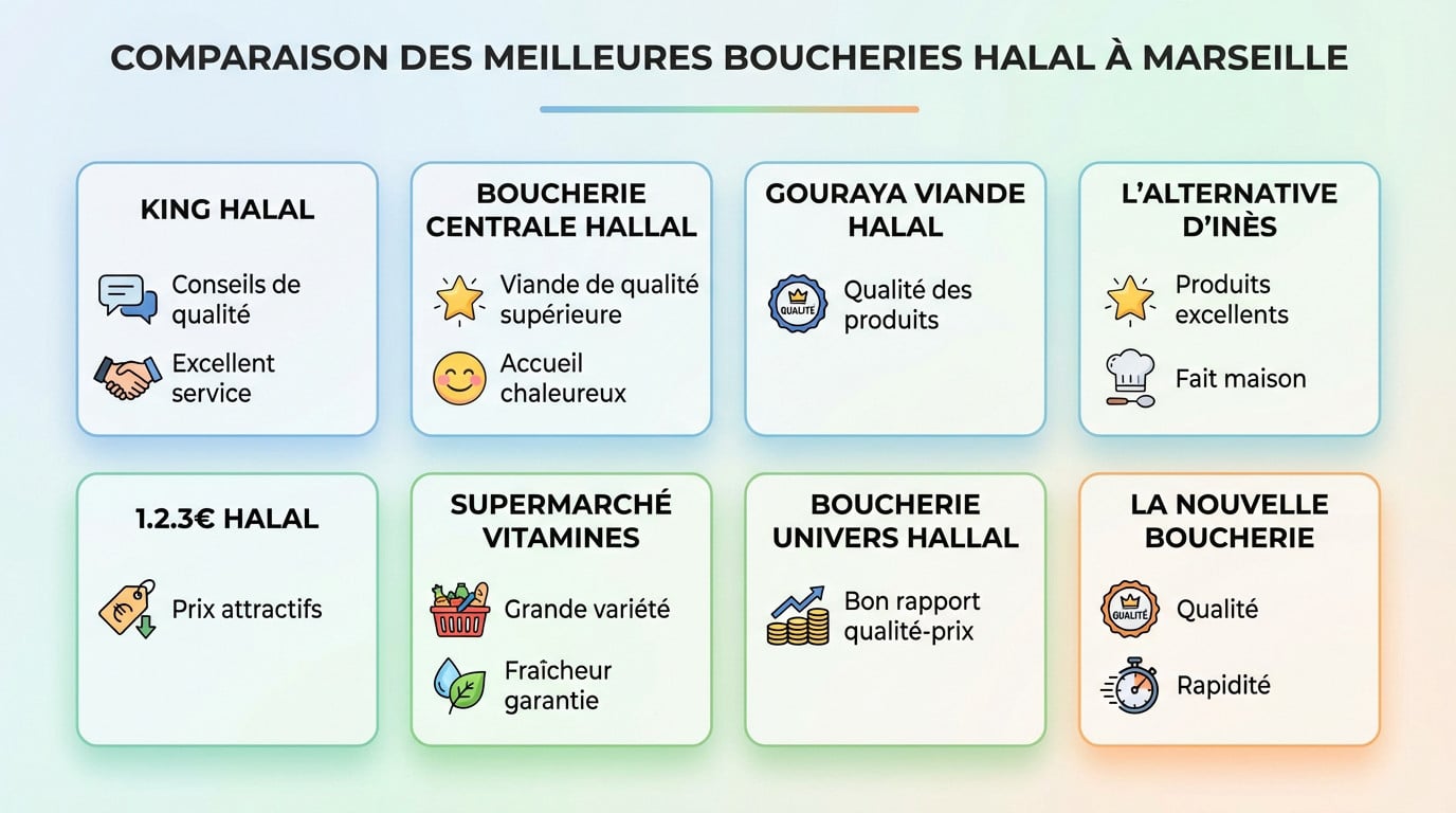 Tableau comparatif des meilleures boucheries halal à Marseille