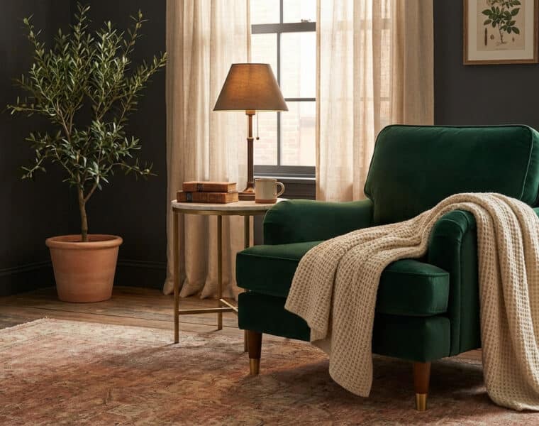 chaise en velours décorative apportant chaleur et élégance à un intérieur moderne