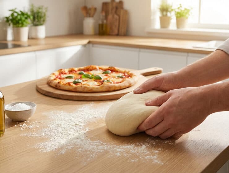 crafting homemade pizza kneading dough and fresh bake