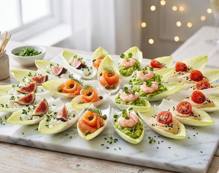 elegant endive appetizer spread with gourmet toppings