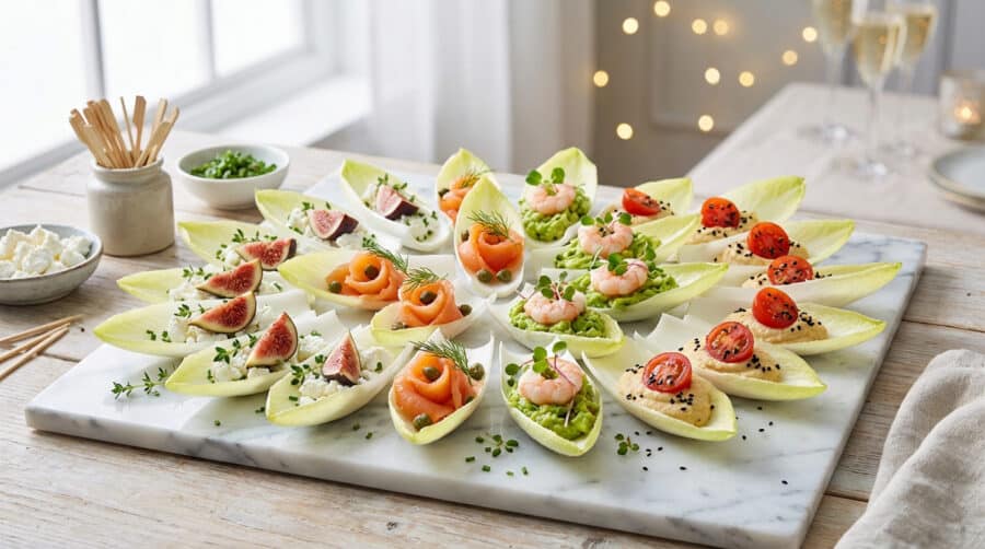 elegant endive appetizer spread with gourmet toppings