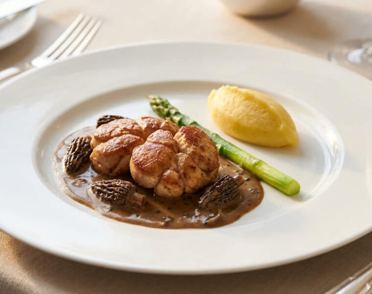 exquisite veal sweetbreads with creamy morel sauce