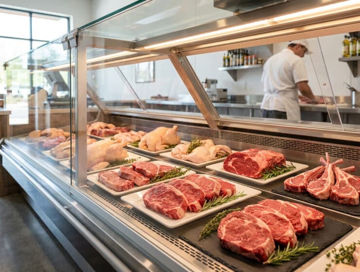 fresh halal meats a modern butcher shop display