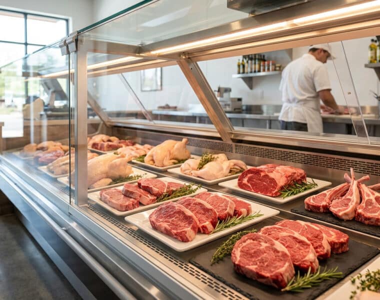 fresh halal meats a modern butcher shop display