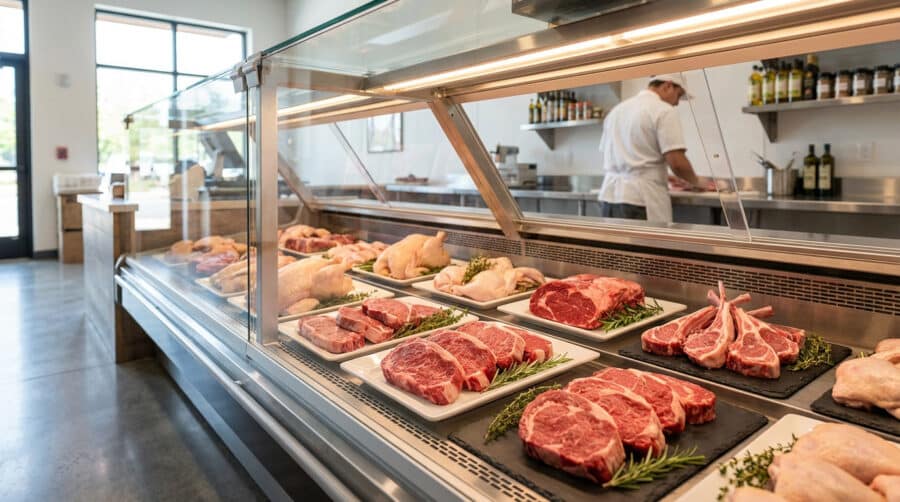 fresh halal meats a modern butcher shop display