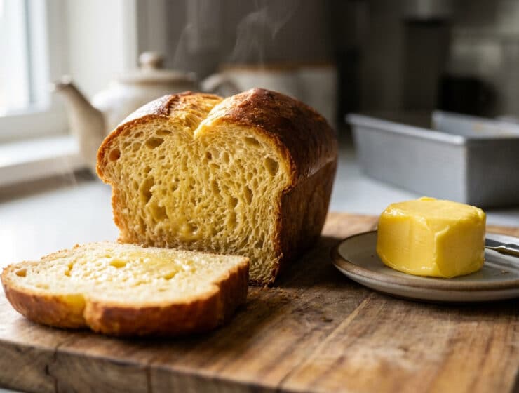freshly baked brioche with golden butter