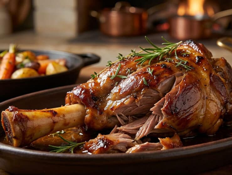 golden brown lamb shank fall off the bone tender