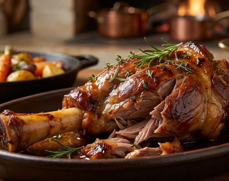 golden brown lamb shank fall off the bone tender