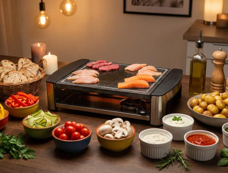 gourmet hot stone grill dinner with fresh accompaniments