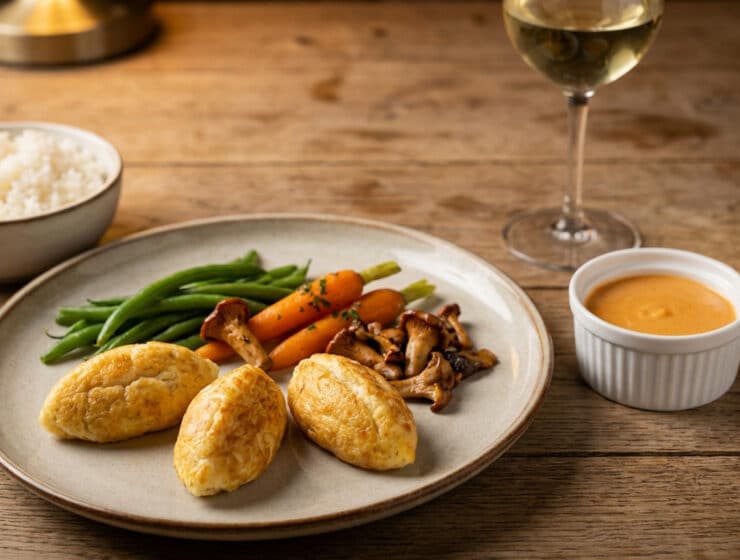 gourmet quenelles and vegetables with white wine