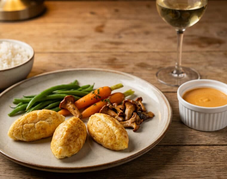 gourmet quenelles and vegetables with white wine