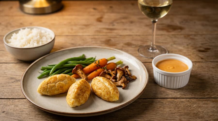 gourmet quenelles and vegetables with white wine