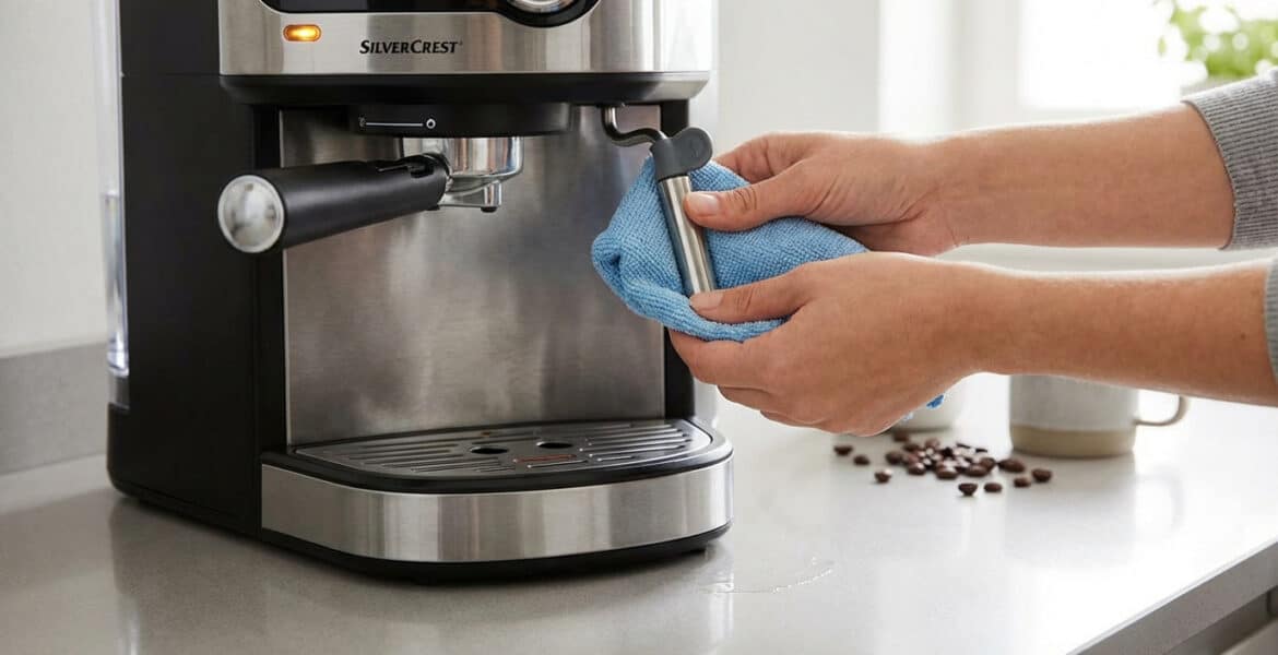 hands cleaning silvercrest coffee machine