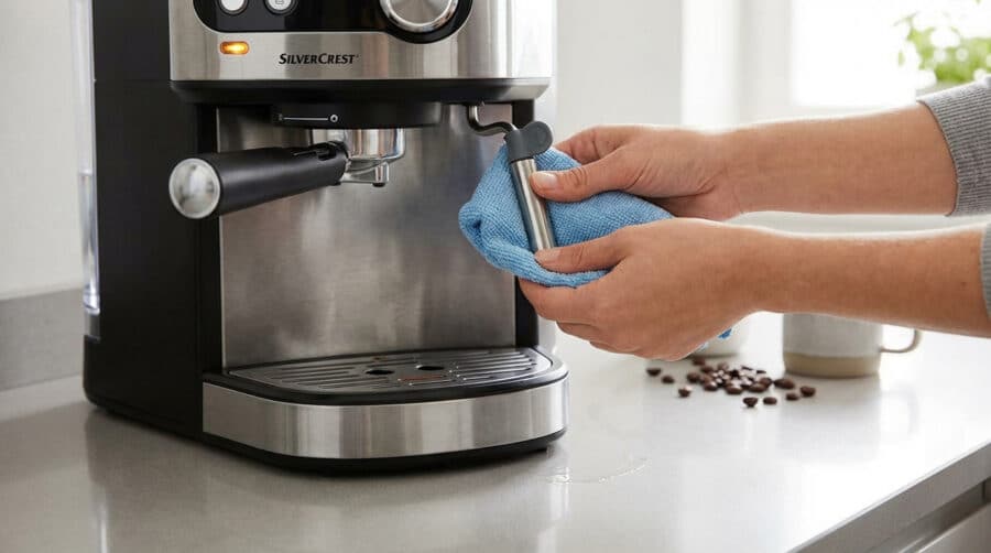 hands cleaning silvercrest coffee machine