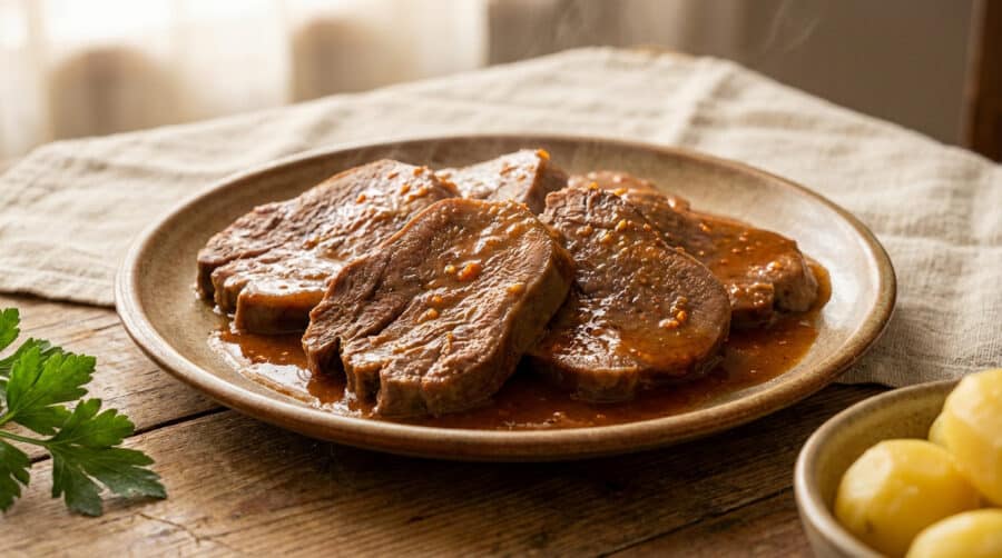 langue de boeuf tender beef tongue with piquant sauce