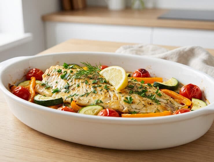 lemon herb baked fish with roasted vegetables