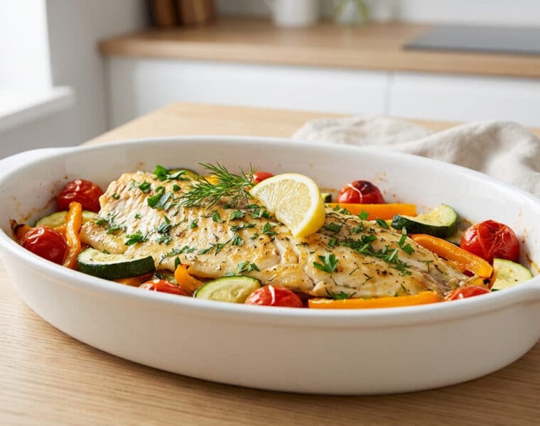 lemon herb baked fish with roasted vegetables