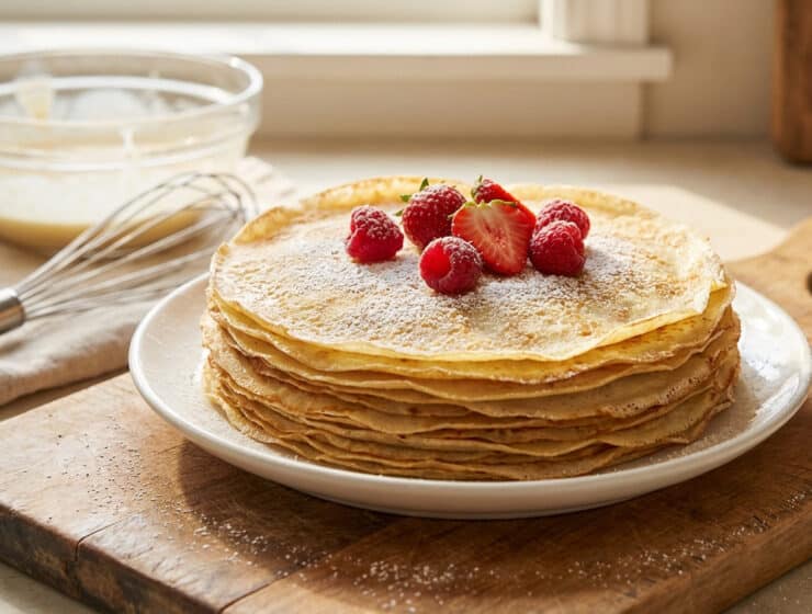 perfect golden crepes with fresh berries
