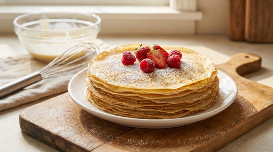 perfect golden crepes with fresh berries