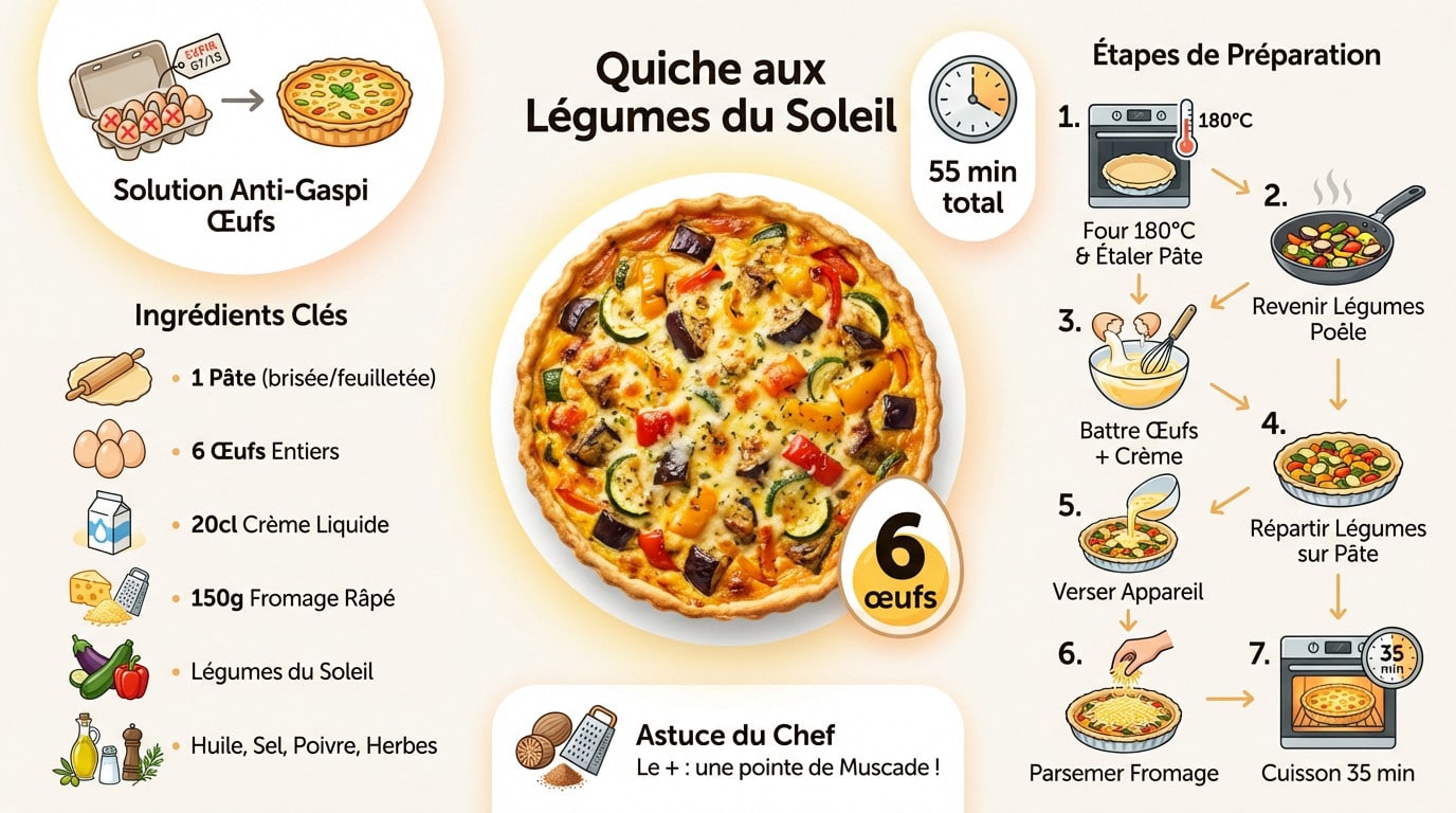 Quiche dorée aux légumes du soleil et aux oeufs fraîchement sortie du four