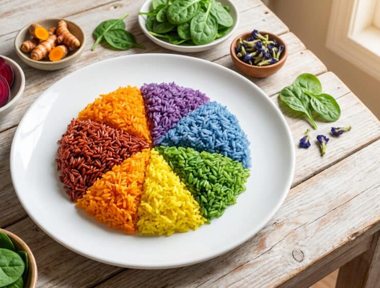 rainbow pride rice with natural colorants display