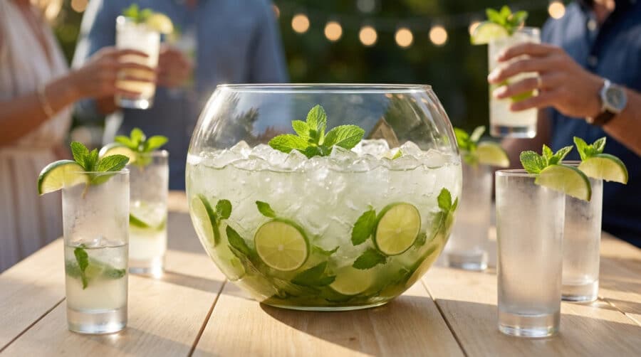 refreshing mojito punch bowl at a festive gathering