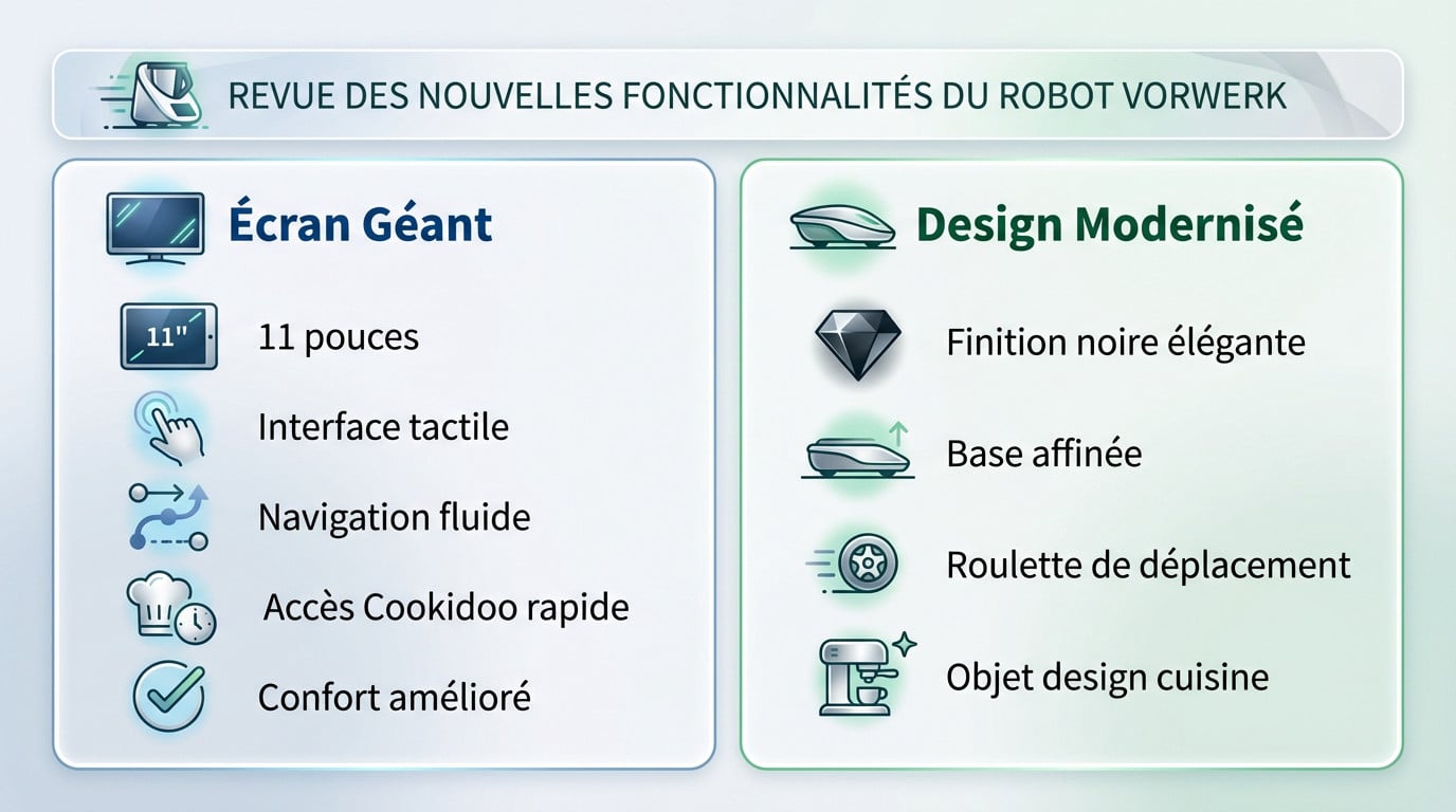 Nouveau Thermomix TM7 avec écran tactile géant de 11 pouces et design noir moderne sur un plan de travail