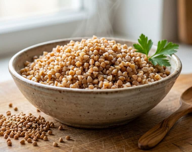 rustic buckwheat bowl with fresh parsley