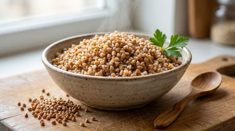 rustic buckwheat bowl with fresh parsley