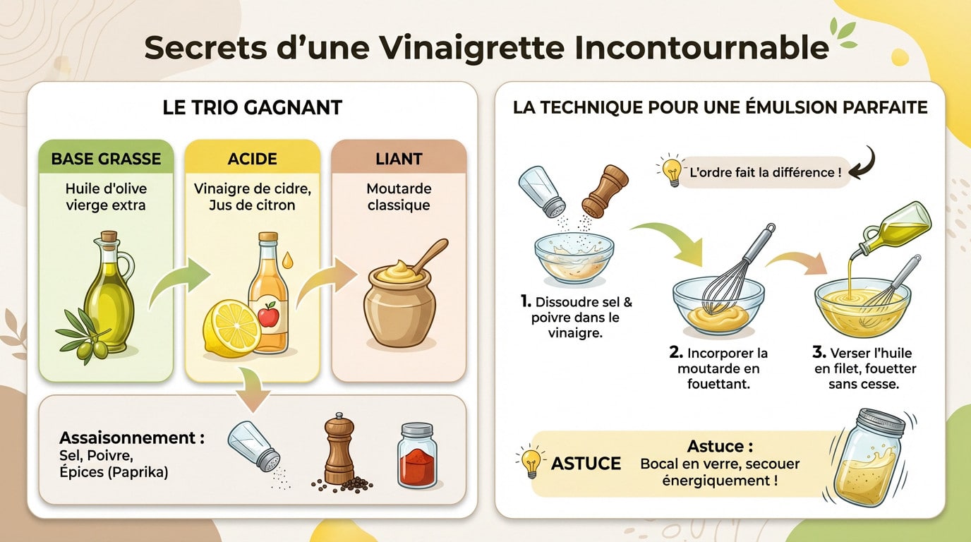 Préparation des ingrédients pour une vinaigrette émulsionnée parfaite