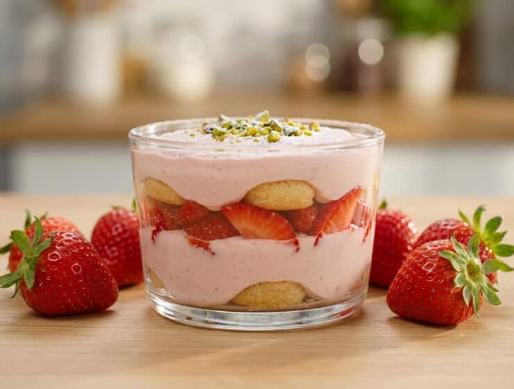 strawberry skyr tiramisu with pistachio
