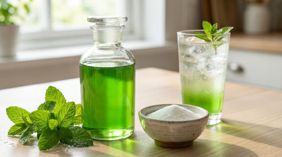 vibrant homemade mint syrup and refreshing beverage