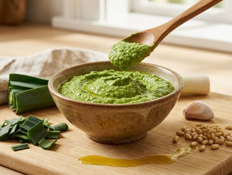 vibrant leek pesto with fresh ingredients