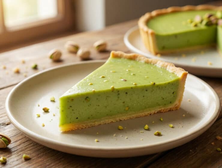 vibrant pistachio flan slice