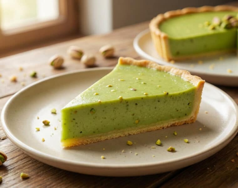 vibrant pistachio flan slice