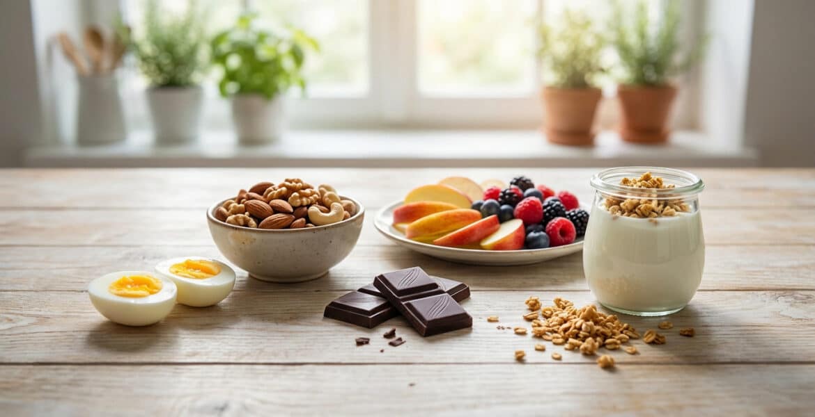 Collation saine pour la perte de poids avec œufs durs et chocolat noir